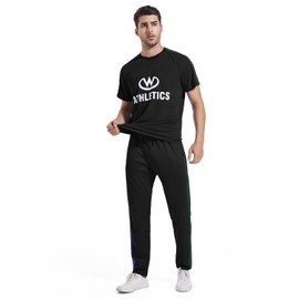 W JIANWANG Men's Short Sets 2 Piece Summer Outfits Track Suits for Mens Casual Short Sleeve Sweatsuit Set Black JW-6112-M