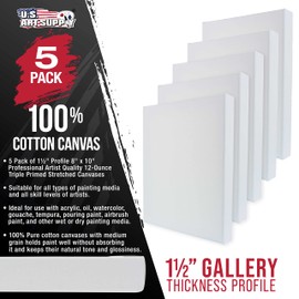 U.S. Art Supply 8 x 10 inch Gallery Depth 1-1/2" Profile Stretched Canvas, 5-Pack - 12-Ounce Acrylic Gesso Triple Primed, Professional Artist Quality, 100% Cotton - Acrylic Pouring, Oil Painting