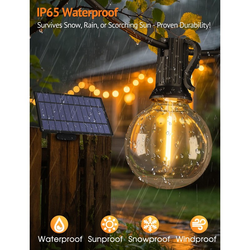 Larkvue 25FT Solar String Lights Outdoor with Remote, Waterproof Dimmable