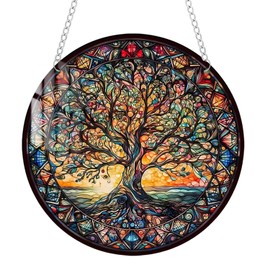 Sun Catchers for Windows Tree of Life Sun Catcher Hanging Acrylic Suncatcher for Garden Window (6'' x 6'' x 0.1'')