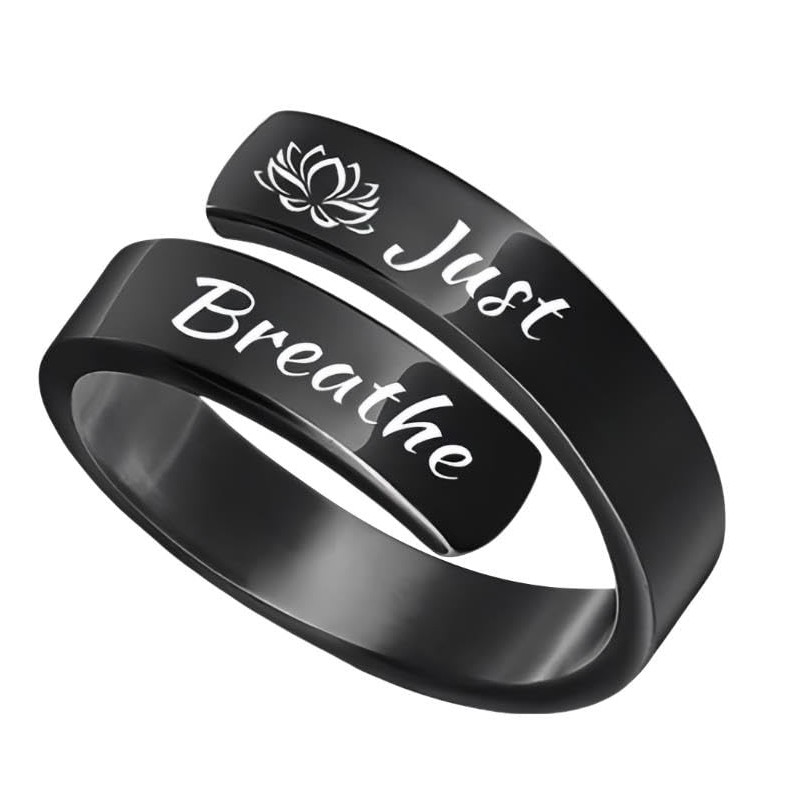 akowemge Lotus Just Breathe Ring for Women，Summer Stainless Steel Adjustable