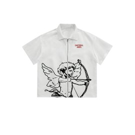 SOLY HUX Men's Summer Zip Up Graphic Tees Short Sleeve Hawaiian Tshirts Lapel Collar Tops White Graphic Large