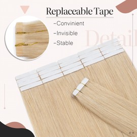 Silk-co Tape in Hair Extensions 20 Pieces 100% Real Remy Human Hair #24 Natural Blonde Skin Weft Seamless Straight(18inch,50g/Set)