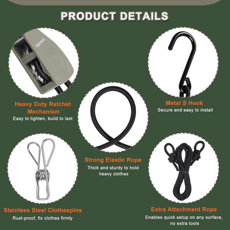 Vigorport Retractable Travel Clothesline, Heavy Duty Pulley Clothes Line