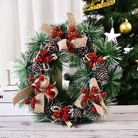 30cm Christmas Wreath Xmas Garlands Reusable Door Artificial Christmas Wreath for Fireplace Front Door Grave Staire Xmas Tree Garden Yard Thanksgiving Christmas Decor