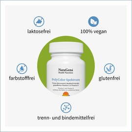 NatuGena PolyColor Spektrum gegen oxidativen Stress/hochdosiertes Vitamin E/Trans-Resveratrol/Quercetin/gepuffertes Vitamin C & Lycopin / 120 Kapseln (60-Tage-Packung)