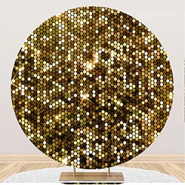 Aoihrraan 200cm Diameter Backdrop Glitter Golden Round Sequin Shimmer Flash Wall Photography Background Engagement Wedding Anniversary Party Newborn Girls Adult Portrait Photo Studio Props