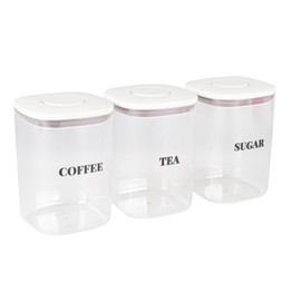 Gzsekken Tea Coffee Sugar Canisters Set of 3, Airtight Food Storage Jars with Pop Up Lid for Tea Coffee Sugar Stackable Dry Food Storage Canisters Organiser For Kitchen Coffee Station Pantry