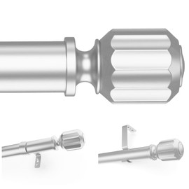 Silver Curtain Rods for Windows 32 to 72: 1 Inch Heavy Duty Drapery Rods with Modern Rod Finials - Adjustable Curtain Rod Set for Bedroom with Ceiling & Wall Mounted Brackets