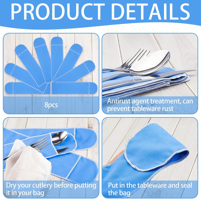 Weewooday Silver Storage Bags Anti Tarnish Silverware Sleeves Blue Flatware
