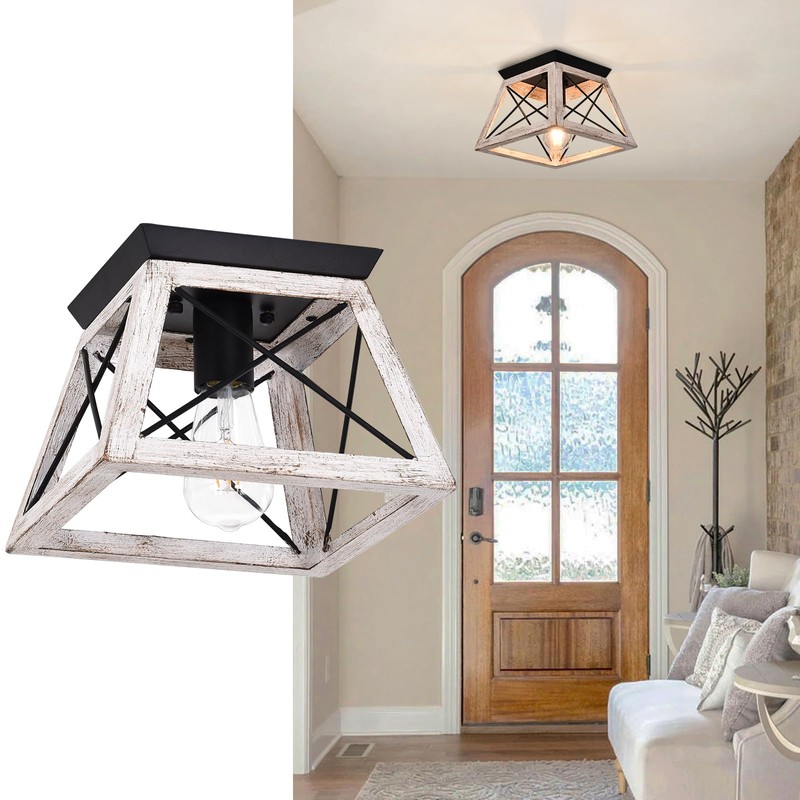 Luupyia Farmhouse Ceiling Light Fixture Semi Flush Mount, One-Light Square