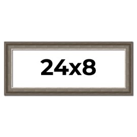 Poster Palooza 24x8 Frame Tarnished Silver Solid Wood Picture Frame | 1.75 Inch Moulding Width | Austin Brown Frame Complete with UV Acrylic Plexiglass, Foam Board Backing & Hanging Hardware
