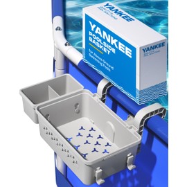 Yankee Poolside Basket for Above-Ground Soft-Wall Pools, Large Pool Basket, 2x Smaller Compartments, 2x Hooks, Pool Bar Regulator, Pools Above Ground Storage, Above Ground Pool Accessories (Gray)