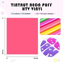 Tintnut Neon Puff Vinyl Heat Transfer - 12pcs 12"*10" Multicolor 3D Puff HTV Iron on Vinyl Puff Heat Transfer Vinyl HTV Puff Vinyl for T-Shirts Puffy HTV for Fabrics