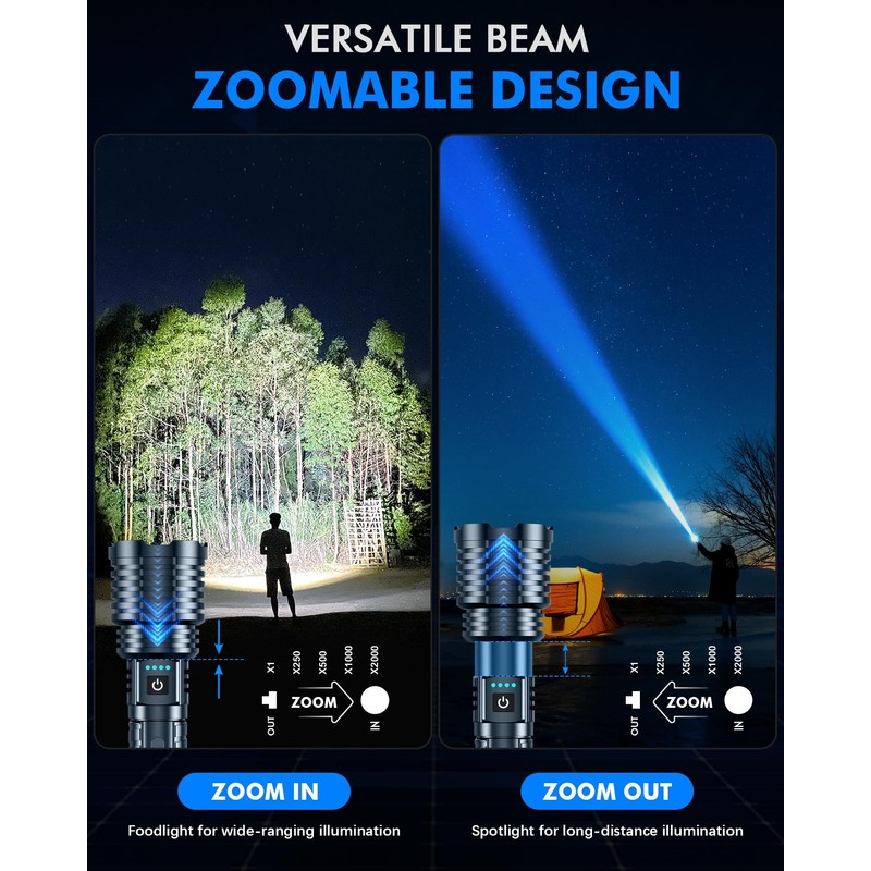 Super Bright Rechargeable LED Flashlights 5000.000High Lumens,Powerful Tactical Flashlight Up