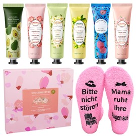 Gifts for Mum Socks with Saying: Bitte Nicht Stören Mama Ruht Ihre Augen aus - Pack of 6 Hand Cream Christmas for Dry Hands and Feet, Mum Gift Birthday, Christmas Gifts for Women