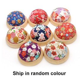 SagaSave Pin Cushion Pin Holder, Pack of 2 Cute Pin Cushion with Wooden Plate, Round Pin Cushion, Flower Print Pin Cushion for Sewing, Embroidery, DIY Crafts (Random Colour)