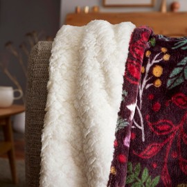 Happy Linen Company Winter Stags Burgundy Large Faux Fur Sherpa Fleece Throw Sofa Couch Bed Blanket Soft Cosy 120cm x 160cm