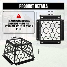 NuFlySic Dryer Vent Covers Outside Bird Guard Vent Covers 7"Lx7"Wx5"H Steel Ventilation Cover for Most 3" to 4" Bathroom Exhaust Fan, 1 Pack, Black