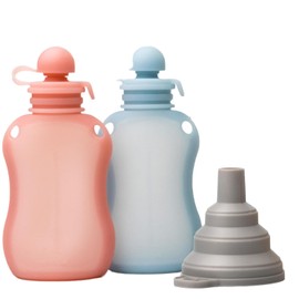 Bolsas de Silicona Reutilizables para Papillas de Bebé – Recipientes sin BPA para Yogur, Jugos y Batidos, con Embudo, Aptas para Microondas, Lavavajillas y Congelador (Azul + Rosa)