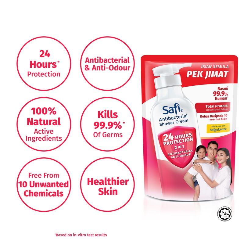 Safi (Buy2Free1) Safi Antibacterial Shower Cream Total Protect (850g)| Kills