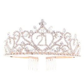 Ella Celebration 21 Tiara 21st Birthday Party Rose Gold Crown, Party Accessories Supplies (Rose Gold Heart)