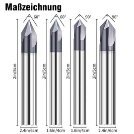4 Pieces Chamfer Cutter Engraving Cutter: 3 Flutes Chamfer Cutter with 4 mm/6 mm (60 Degree and 90 Degree) Shank V Groove Cutter CNC Router Set for Machine Tools and Chamfering