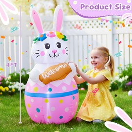 4FT Candy Bunny Easter Inflatables Outdoor Decorations Built-in LED Lights
