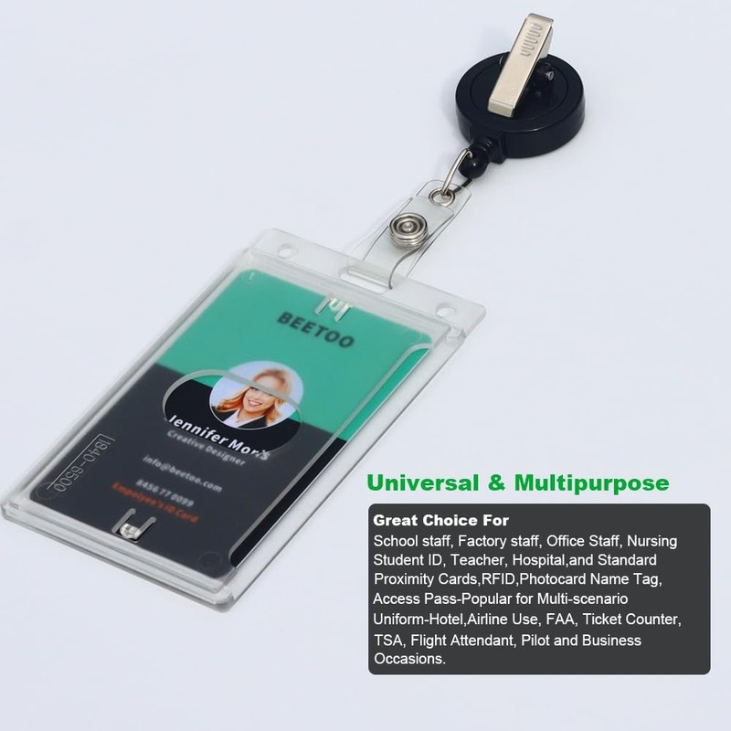 BETOOM 3 Pack Hard Plastic Badge Holder-Vertical Heavy Duty ID