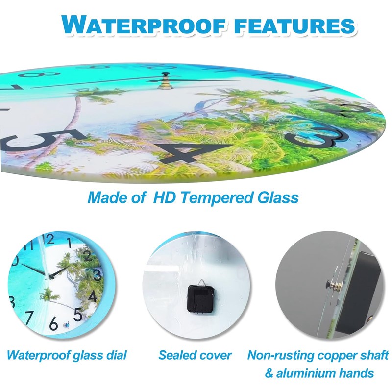 14 Inch Large Outdoor Clock Waterproof, Beach Coastal Nautical Indoor
