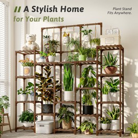 GENTINGBRO Plant Stand Indoor Outdoor 63" Tall Plant Shelf for Plants 14-Tier Large Plant Sheves for Living Room Heavy Duty Plant Rack Garden Balcony Patio Hanging Planter