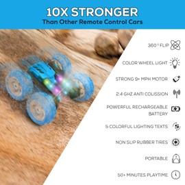 RC Stunt Car Double Sided roll,360°Rotating Teton Remote Control Car-LED Headlights and New Colourful Light Wheels,All Terrain 4WD,Rechargeable Toy Cars for 6-12 Year Boys Girls Birthday Gift