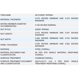 Military 10 HVAC system and automotive military sheet metal clip nuts spring clasp silver