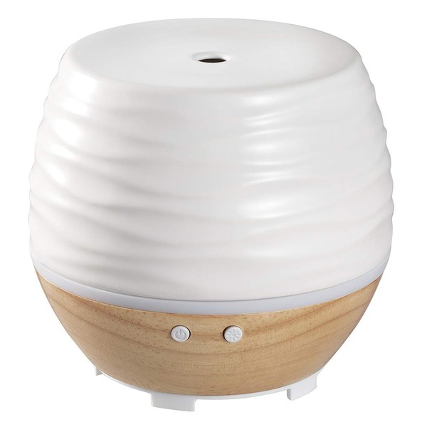 Ellia, Ascend Ultrasonic Aroma Diffuser Consciously Crafted Ceramic and Wood with Natural Aroma, Soothing Humidity, Gentle Glow, 6 Hours Continuous Runtime, and Essential Oil Starter Kit White