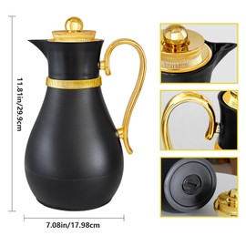 Insulated Thermal Coffee Carafe, 33 oz, Arabic-Style Coffee Pot,Insulated Thermos Flask for Coffee Hot Cold Drink Tea,Housewarming Ornaments (Black)