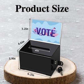 VOISEN VOISEN Acrylic Donation Box with Lock, Black Ballot Box with Sign Holder, Suggestion Box for Fundraising, Donation, Bar, School Voting, 6.2x4.6x3.9 Inch