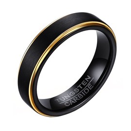 OAKKY Mens Tungsten Carbide Ring Simple Classic Black Wedding Band 5mm Matte Finished Black Gold Size N 1/2
