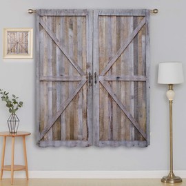 Old Rustic Farmhouse Door Blackout Curtains for Boy Girl Room Darkening Decor,Brown Wood Wooden Barn Door Bedroom Living Room Home Rod Pocket Thermal Insulated Window Curtain/Drapes Panel,42x45 Inch