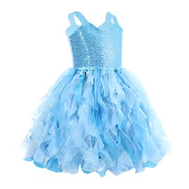 Blue Tutu Dress for Girls Birthday Party Kids Sparkly Sequin Tulle Fancy Fairy Princess Dress for Toddler Girls Prom Sneaker Ball Gowns Pageant Wedding Formal Graduation Summer Costume 10T