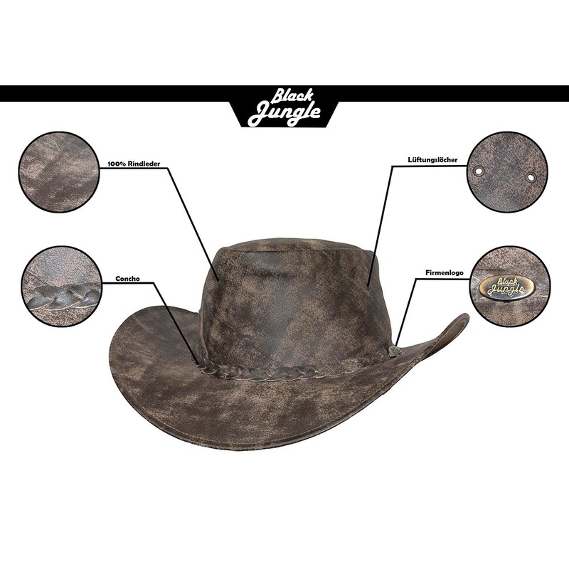 Black Jungle Denver Leather Western Hat Full Leather Cowboy Hat