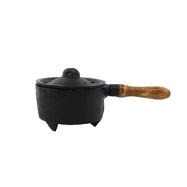 CircuitOffice Wood Handle Cast Iron Cauldron Incense Burner, 2.5" Diameter, for Burning Smudging, Cone Incense, Granular Incense, Charcoal Incense, Rituals, Altars, Wicca, Pagan