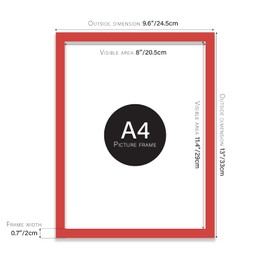 Almost Frameless A4 Red Picture Frame Set of 3, Display A4 Picture Gallery Wall, Poster, Photo, Artwork, or Print, Red