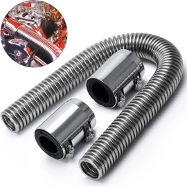 VEHITO 24" Chrome Stainless Steel Radiator Hose Kit, Flexible Radiator Hose Kit