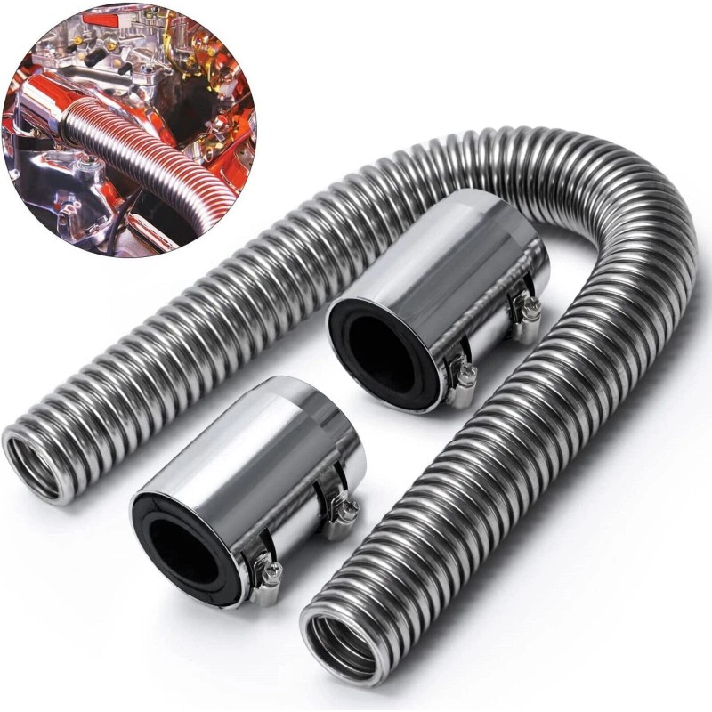 VEHITO 24" Chrome Stainless Steel Radiator Hose Kit, Flexible Radiator