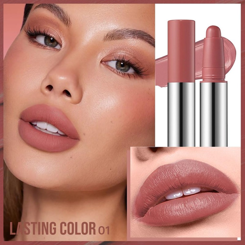 KXmzeG Matte Brown Lipstick Crayon Lip Makeup – High Pigment,