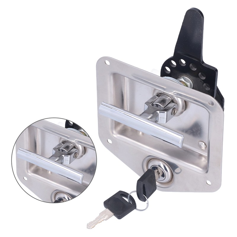 Trailer Door Latch T Handle with 2‑Key Stainless Steel Chrome