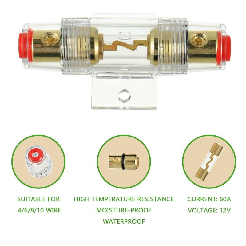 SIGANDG 4-8 Gauge AWG in-line Fuse Holder with 60A AGU