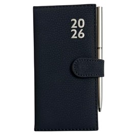 2026 Slim Soft Touch Faux Leather Desk Diary & Pen Week to View Home Office Planner Size 16 x 9cm (Black)