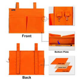 Surblue Bedside Caddy Hanging Bed Organizer Storage Bag Pocket for Bunk and Hospital Beds, College Dorm Rooms Baby Bed Rails,Camp 4 Pockets and 2 Hooks (Orange)