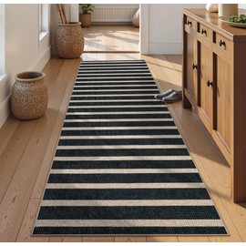 Lahome Striped Easy Jute Runner Rug, 2x8 Kitchen Rug Non Slip Washable Outdoor Runner for Entryway Indoor, Farmhouse Black Indoor Outdoor Carpet for Hallway 8ft Entry